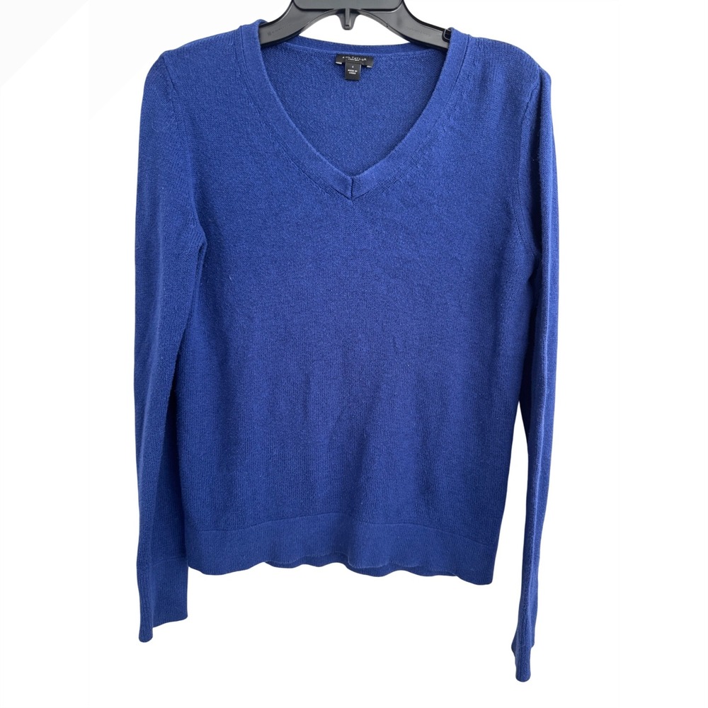 Ann Taylor Factory V-Neck Sweater‎ Royal Blue Knit Pullover Women's